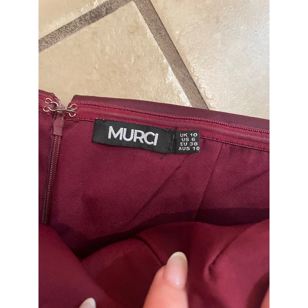 Murci Burgundy Velvet Strapless Mini Dress Satin Trim A-Line Cocktail Maroon 6 - Picture 5 of 6